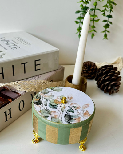 قندان چوبی سبز صدری و طلایی