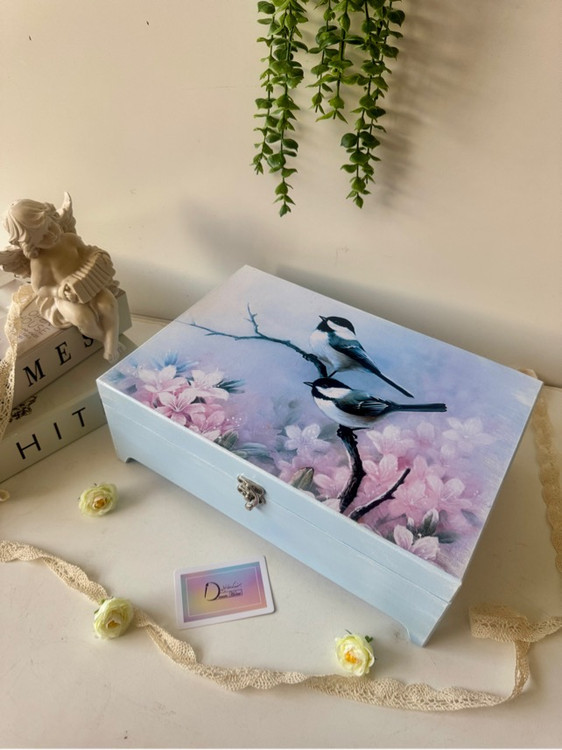 جعبه جواهرات چوبی رنگ آبی