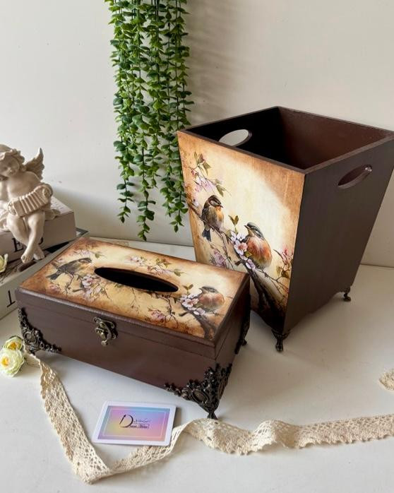 سطل و جعبه دستمال کاغذی رنگ فندوقی