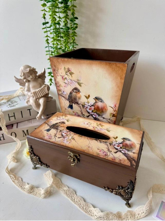 سطل و جادستمال کاغذی رنگ چوب تیره