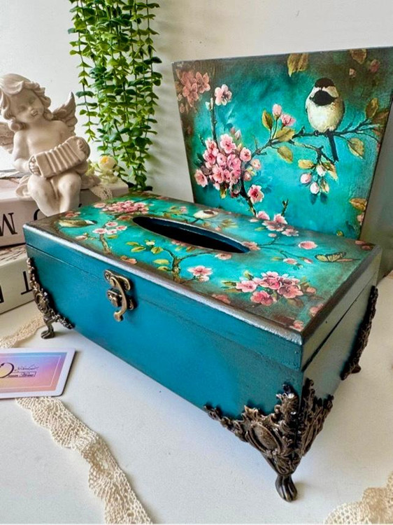 سطل و جعبه دستمال کاغذی رنگ سبز آبی خاص