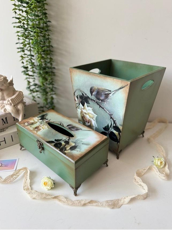 سطل و جعبه دستمال رنگ سبز خاص