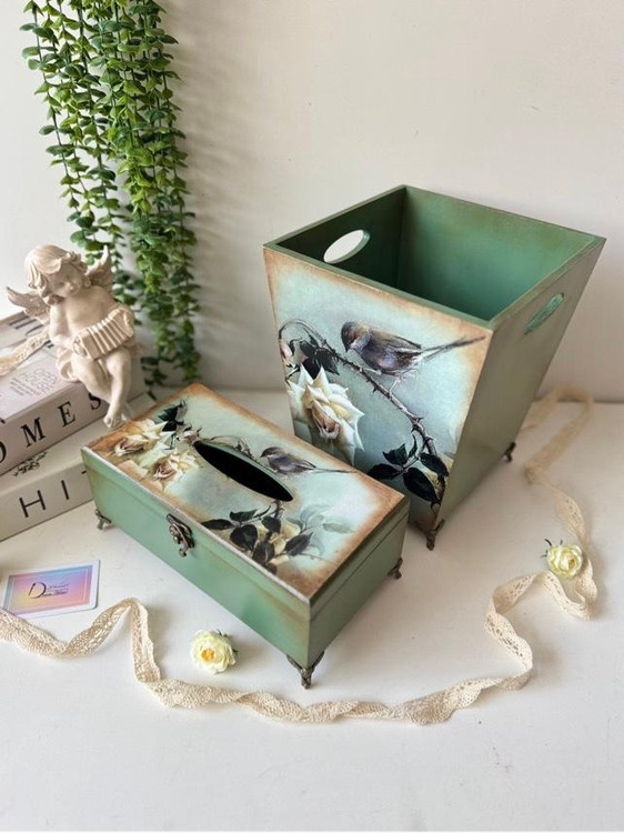 سطل و جادستمال کاغذی رنگ سبز زیتونی