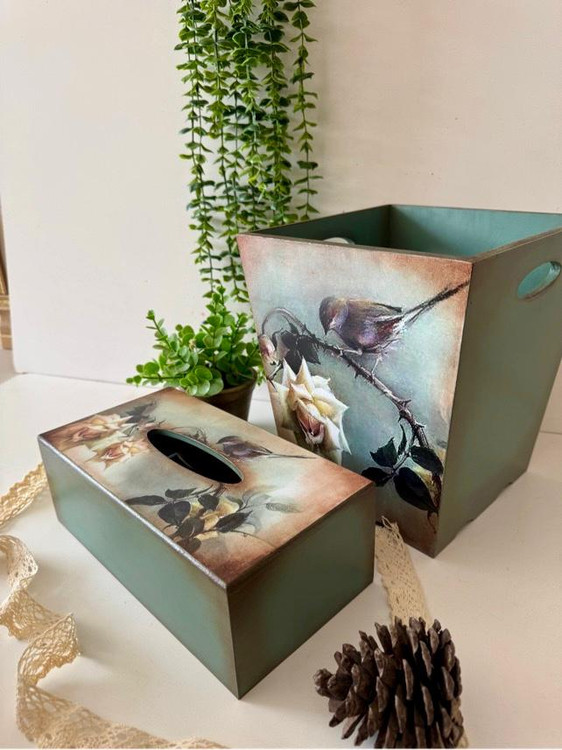 سطل و جادستمال کاغذی رنگ سبز زیتونی