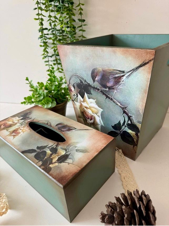 سطل و جادستمال کاغذی رنگ سبز مریم گلی