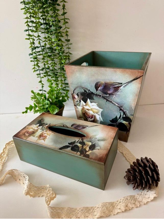 سطل و جادستمال کاغذی رنگ سبز صدری