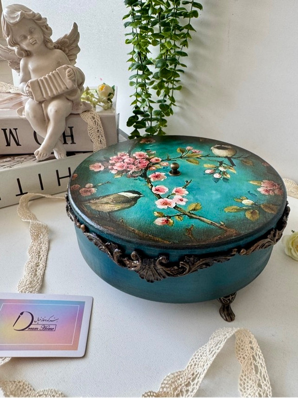 آجیل خوری چوبی گرد رنگ سبز آبی