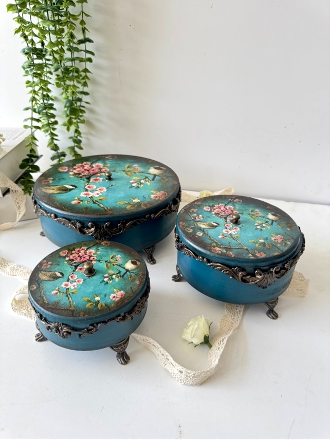 سرویس پذیرایی چوبی گرد رنگ فیروزه ای