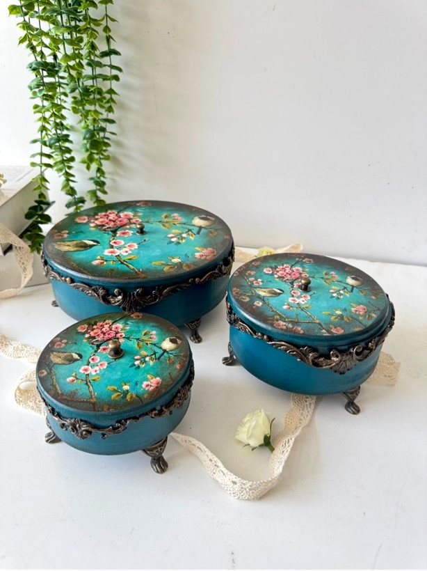 سرویس پذیرایی چوبی گرد رنگ فیروزه ای