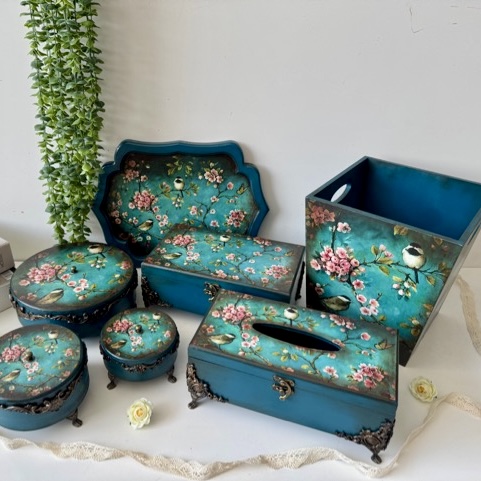 آجیل خوری چوبی گرد رنگ سبز آبی