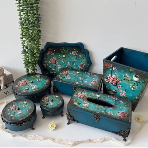 سینی چوبی لبه دالبر رنگ سبز آبی