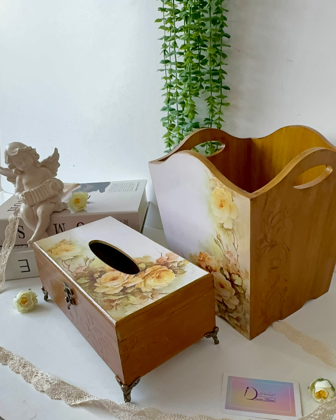 سطل و جادستمال کاغذی رنگ چوب عسلی