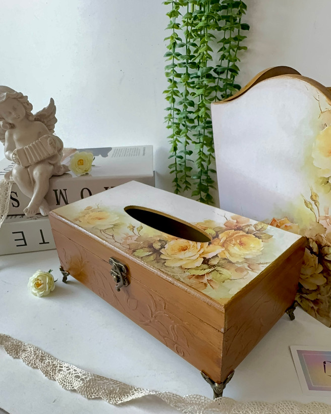 سطل و جادستمال کاغذی رنگ چوب عسلی