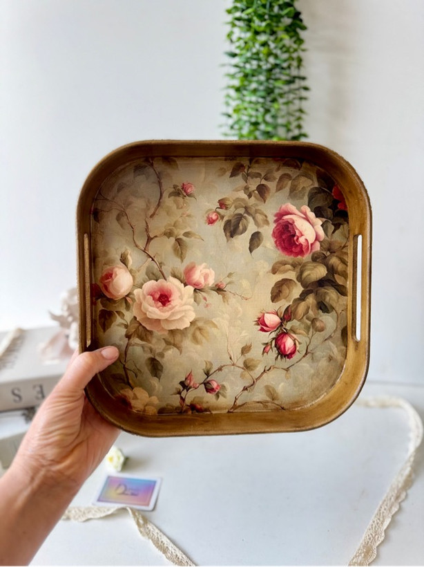 سینی پذیرایی چوبی طرح باغ گل