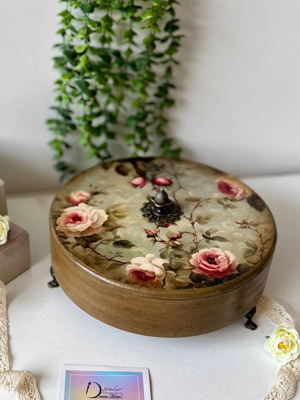 آجیل خوری چوبی طرح گل رز